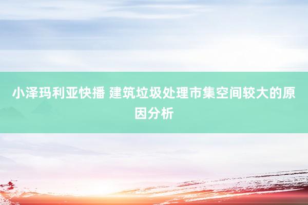 小泽玛利亚快播 建筑垃圾处理市集空间较大的原因分析