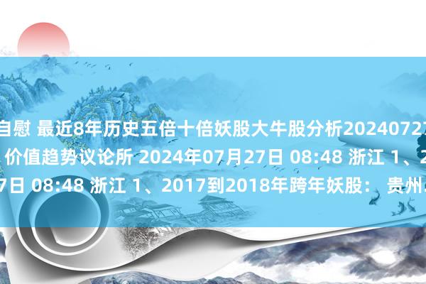 自慰 最近8年历史五倍十倍妖股大牛股分析20240727 原创 后劲大牛股议论 价值趋势议论所 2024年07月27日 08:48 浙江 1、2017到2018年跨年妖股： 贵州...