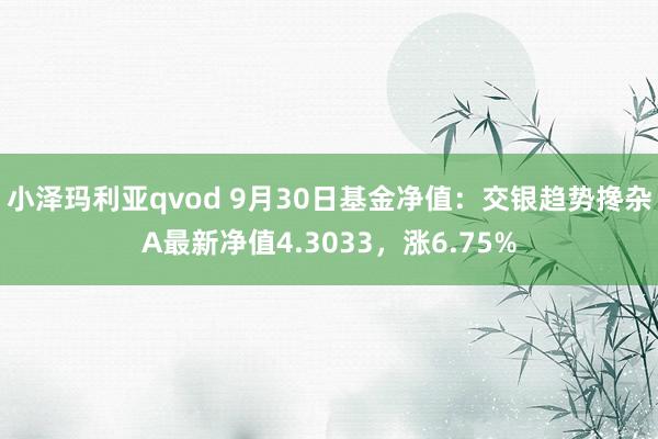 小泽玛利亚qvod 9月30日基金净值：交银趋势搀杂A最新净值4.3033，涨6.75%