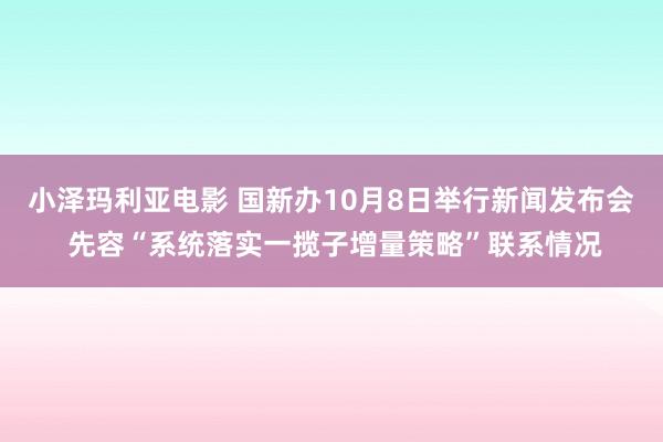 小泽玛利亚电影 国新办10月8日举行新闻发布会 先容“系统落实一揽子增量策略”联系情况