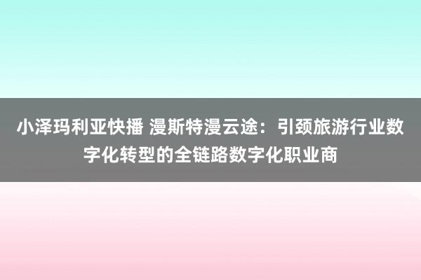 小泽玛利亚快播 漫斯特漫云途：引颈旅游行业数字化转型的全链路数字化职业商