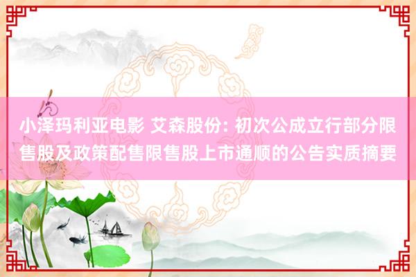 小泽玛利亚电影 艾森股份: 初次公成立行部分限售股及政策配售限售股上市通顺的公告实质摘要