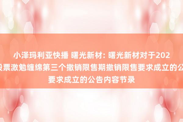 小泽玛利亚快播 曙光新材: 曙光新材对于2021年限定性股票激勉缠绵第三个撤销限售期撤销限售要求成立的公告内容节录