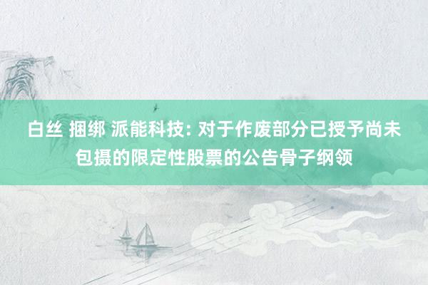 白丝 捆绑 派能科技: 对于作废部分已授予尚未包摄的限定性股票的公告骨子纲领