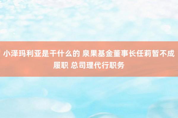 小泽玛利亚是干什么的 泉果基金董事长任莉暂不成履职 总司理代行职务