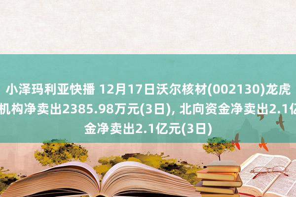 小泽玛利亚快播 12月17日沃尔核材(002130)龙虎榜数据: 机构净卖出2385.98万元(3日)， 北向资金净卖出2.1亿元(3日)