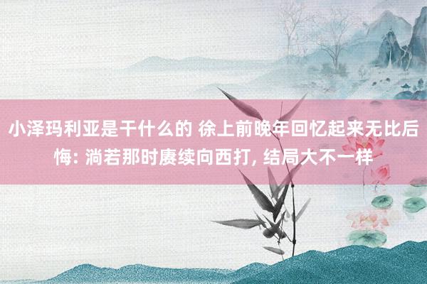 小泽玛利亚是干什么的 徐上前晚年回忆起来无比后悔: 淌若那时赓续向西打， 结局大不一样