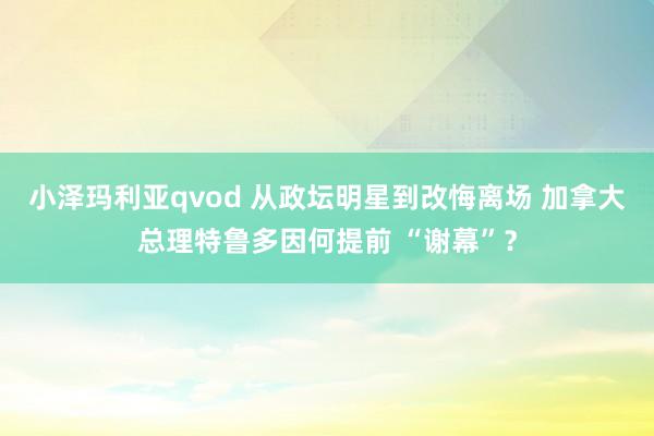 小泽玛利亚qvod 从政坛明星到改悔离场 加拿大总理特鲁多因何提前 “谢幕”？