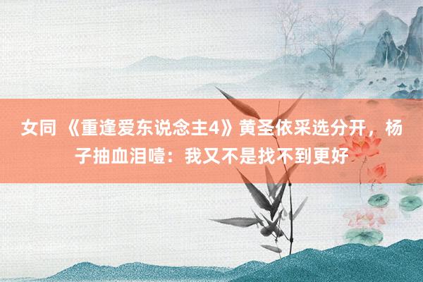 女同 《重逢爱东说念主4》黄圣依采选分开，杨子抽血泪噎：我又不是找不到更好